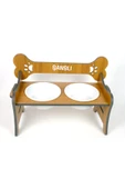 RealWood Suya Dayanıklı Ahşap Özel İsim Baskılı Seramik Kaseli Kademeli Köpek Mama ve Su Kabı Stantı - 1