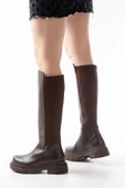 812-305 Kahve Arkası Streç Fermuarlı Günlük Kadın Çizme - 3