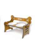 RealWood Suya Dayanıklı Ahşap Özel İsim Baskılı Seramik Kaseli Kademeli Köpek Mama ve Su Kabı Stantı - 2