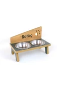RealWood Özel Isim Baskılı, Ahşap, Çelik Kâseli Kedi- Köpek Mama Ve Su Kabı - 2*350 Ml. - 4