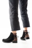 165-209 Siyah Leopar Arka Bağcık Aksesuarlı Fermuarlı Günlük Kadın Bot - 2