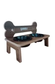 RealWood Köpek Su Ve Mama Standı -özel Isim Baskılı-kemik Model-cevizmdf-büyük Irk-seramiksiyahkase-2*1000ml - 3