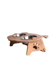 RealWood Köpek Su Ve Mama Kabı Standı - Ahşap Mdf - Eğimli Köpek Modeli - 2'li - Çelik Kase - 2*350ml - 4
