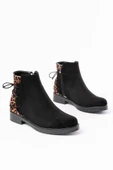 165-209 Siyah Leopar Arka Bağcık Aksesuarlı Fermuarlı Günlük Kadın Bot - 5