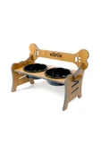 RealWood Suya Dayanıklı Ahşap Özel İsim Baskılı Seramik Kaseli Kademeli Köpek Mama ve Su Kabı Stantı - 3