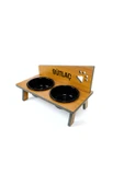 RealWood Suya Dayanıklı Ahşap Seramik Kaseli Özel İsim Baskılı Kedi-Köpek Mama ve Su Kabı Stantı - 4