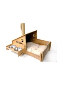 RealWood Özel Isimli, Ahşap, Çelik Kaseli, Tırmalama Çubuklu Açık-kapalı Kedi Ve Köpek Evi 4 In 1 - 4