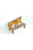 RealWood Suya Dayanıklı Ahşap Çelik Kâseli Özel Isim Baskılı Kedi-köpek Mama Ve Su Kabı Stantı - 2*350 Ml. - 2