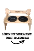 RealWood Köpek Su Ve Mama Standı-özel Isim Baskı-meşemdf-kademelikemik-büyükırk-seramiksiyahkase-2*1000ml - 1