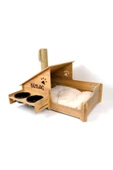 RealWood Çok Amaçlı Kedi Evi - Özel Isim Baskılı - Ahşap Mdf - Siyah Seramik Kase 2*400 - Tırmalama Çubuklu - 3
