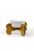 RealWood Suya Dayanıklı, Ahşap,Tekli,Seramik Kaseli Kedi-Küçük Irk Köpek Mama ve Su Kabı Stantı- 400 ml. - 2