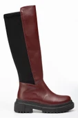 812-305 Bordo Arkası Streç Fermuarlı Günlük Kadın Çizme thumbnail 4