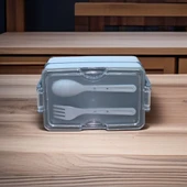 Dikdörtgen İki Katlı Gri Renk Beslenme Kutusu Saklama Kutusu - 3