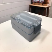 Dikdörtgen İki Katlı Gri Renk Beslenme Kutusu Saklama Kutusu - 1