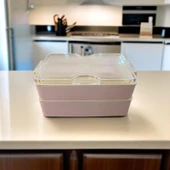 Dikdörtgen İki Katlı Lunch Box Pembe Renk  Beslenme Kutusu Saklama Kutusu - 2