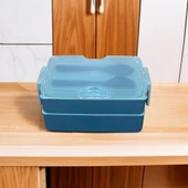 Dikdörtgen İki Katlı Lunch Box Mavi Renk Beslenme Kutusu Saklama Kutusu - 2