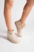 JET-JOLIE Bağcıksız Düz Taban İçi Kürklü Kısa Süet Kadın Bot SKT - Krem thumbnail 1