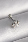 316L Çelik Gümüş Renk Zirkon Taşlı Çiçek Model Tragus Piercing thumbnail 1