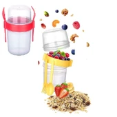 Çift Hazneli - Çatal Kaşıklı Portatif Müsli -Atıştırmalık Kabı 1100 ML - 4
