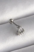316L Çelik Gümüş Renk Üçgen Zirkon Taşlı Tragus Piercing - 1