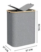 150 Lt Katlanır Kumaş Bambu Çamaşır Sepeti 2 Bölmeli İçi Fileli Kirli Çamaşır Sepeti - 6