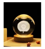 3D Karahindiba Temalı Kristal Küre Led Gece Lambası – USB'li Ahşap Standlı RGB Led Lamba - 3