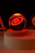 3D Satürn Kristal Küre Lamba – USB li LED Işıklı Ahşap Standlı Dekoratif Masa Lambası RGB Led - 2