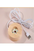 3D Karahindiba Temalı Kristal Küre Led Gece Lambası – USB'li Ahşap Standlı RGB Led Lamba - 7