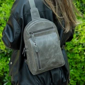 Blake Gerçek Deri Çapraz Çanta Antik Efektli Gri - 4