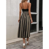 Lucky Life Kadın Ip Askılı Kruvaze Yakalı üst Viskon Alt Desenli Süprem Elbise - 1