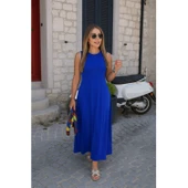 Lucky Life Kadın Sıfır Kollu Bisiklet Yaka Viskon Elbise - 2