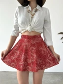 Desenli Krinkıl Şortlu Etek - KİREMİT - 1