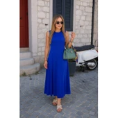 Lucky Life Kadın Sıfır Kollu Bisiklet Yaka Viskon Elbise - 1