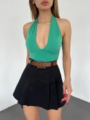 Kemerli Pileli Şort Etek - SİYAH - 1