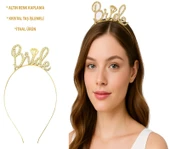 Altın Renkli Taşlı “Bride” Gelin Tacı – El Yazısı Yazı Tipiyle - 1