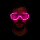 Pembe Led Işıklı Parti Gözlüğü - Neon Glow Şerit Gözlük 3 Modlu - 8