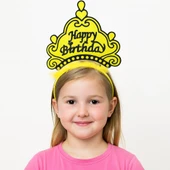 Sarı Happy Birthday Prenses Tacı – Doğum Günü Taç Aksesuarı thumbnail 1
