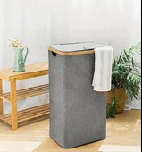 100 Lt Katlanır Kumaş Bambu Çamaşır Sepeti İçi Fileli Kirli Çamaşır Sepeti - 1