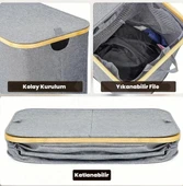 70 Lt Katlanır Kumaş Bambu Çamaşır Sepeti İçi Fileli Kirli Çamaşır Sepeti - 6