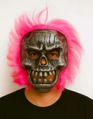 Wild Skull - Gümüş Kafatası Pembe Saçlı İskelet Maske thumbnail 1