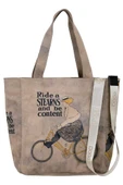 Kadın Vegan Deri Gri Large Tote Bag - Rider Woman Tasarım - 3