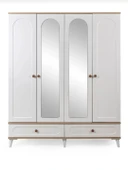 BOHEM 4 KAPAKLI AYNALI MEMBRAN CEVİZ  BEYAZ DOLAP - 1