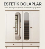 BOHEM 4 KAPAKLI AYNALI MEMBRAN CEVİZ  BEYAZ DOLAP - 5
