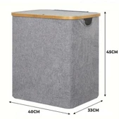 60 Lt Katlanır Kumaş Bambu Çamaşır Sepeti İçi Fileli Kirli Çamaşır Sepeti - 4