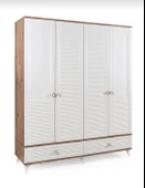 EVİMŞAH PANJURLU 4 KAPAKLI MEMBRAN CEVİZ  BEYAZ DOLAP - 2