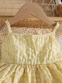 Bebek Yazlık Askılı Bluz & Pantolon Takımı – Sarı Dantel Desenli - 2