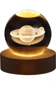 3D Satürn Kristal Küre Lamba – USB li Gün Işığı LED Işıklı Ahşap Standlı Dekoratif Masa Lambası - 5