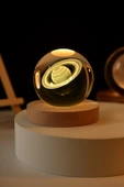 3D Satürn Kristal Küre Lamba – USB li Gün Işığı LED Işıklı Ahşap Standlı Dekoratif Masa Lambası - 1