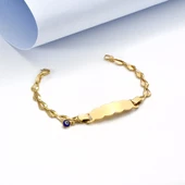 14 Ayar Altın Kaplama  Bebek ve Çocuk Göz Boncuk Nazarlı  İsim Gümüş Bilellik Künye - BPC00104 thumbnail 2