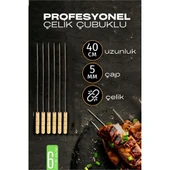 Modacar Çelik Şiş Çubuğu - Mangal Şişi Ahşap Saplı Kebap Şişi  6 Adet - 1